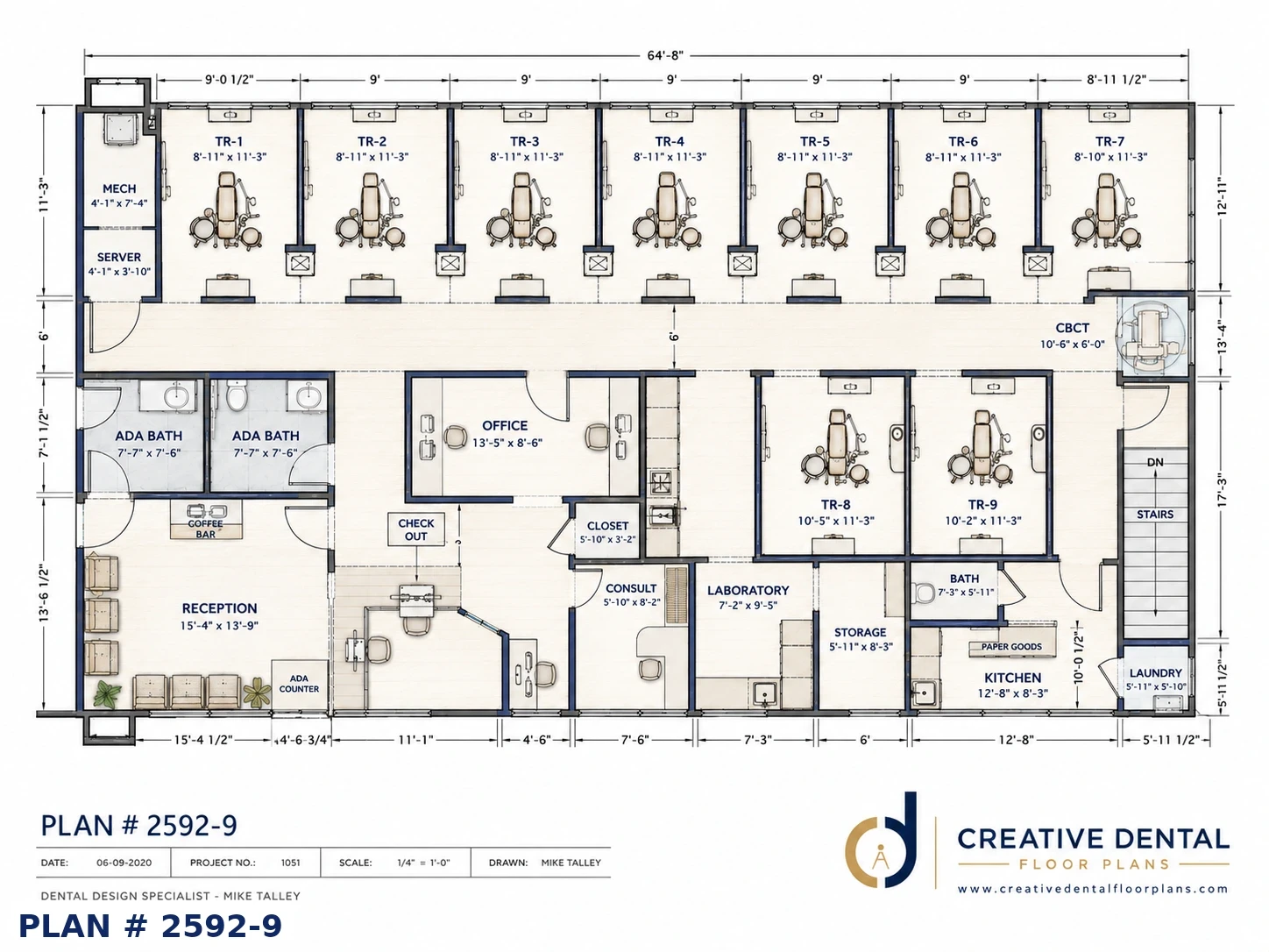 Custom dental office floor plan — 3D rendering